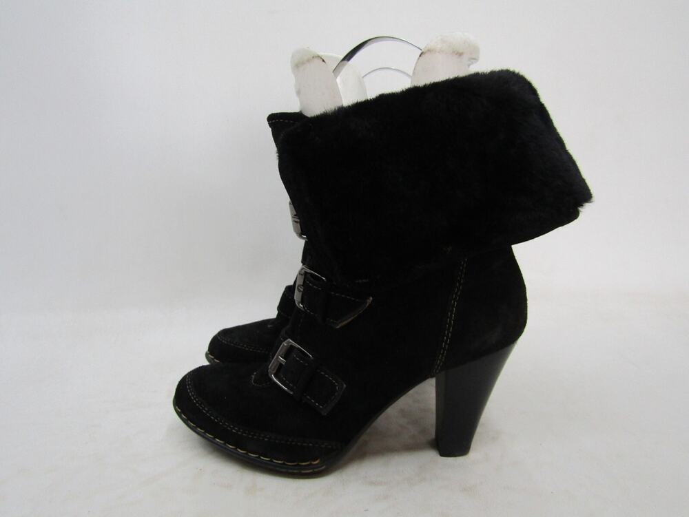 SOFFT Womens Size 6 M Black Suede Buckle Fold Over Ankle Fashion Boots Bootie